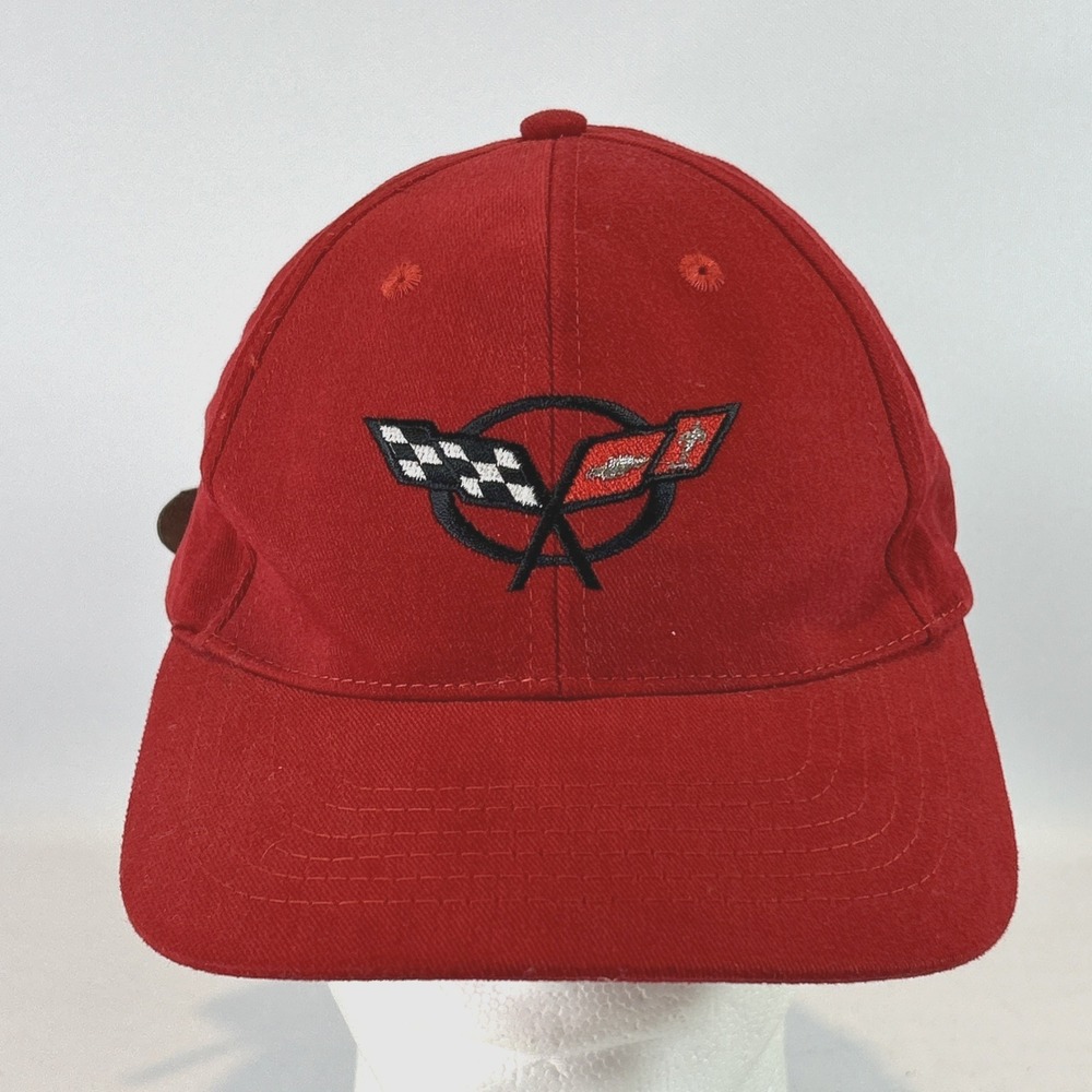 New Vintage Corvette Hat Cap Strap Back Chevy Red Embroidered Dad Adjustable